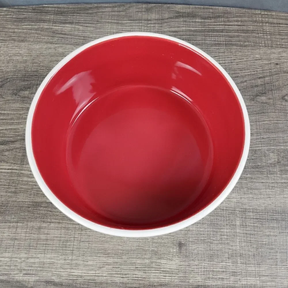 Rae Dunn Artisan Collection Ceramic‎ White & Red Deck the Paws Dog Bowl